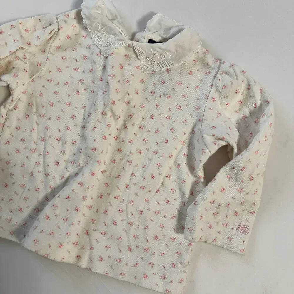 Ralph Lauren Floral Peter Pan Collar Long Sleeve Top W/ Button Down Back Sz 12m